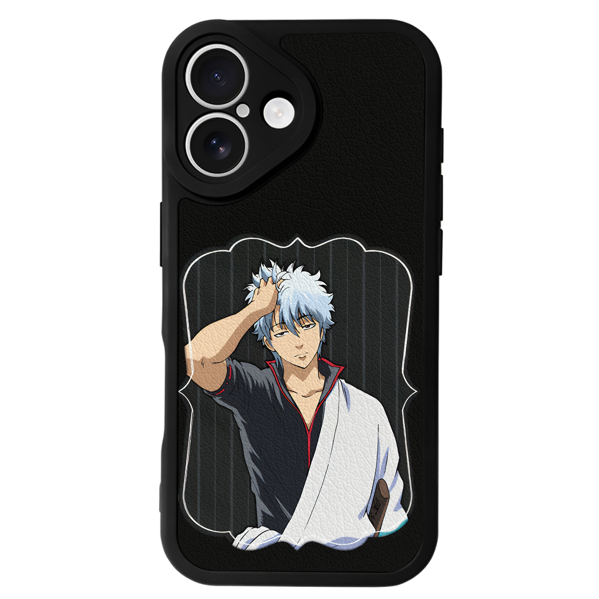 （画像用） ぎんたま 坂田銀時（さかたぎんとき） 神楽 志村新八（しむら しんぱち） GINTAMA Sakata Gintoki Kagura Shimura Shinpachi 【iPhone 16シリーズ対応】シリコンスマホケース（レザー調） 材質：シリコン